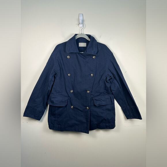 Everlane The Organic Cotton Herringbone Double Breasted Jacket in Navy Size L - Picture 2 of 8